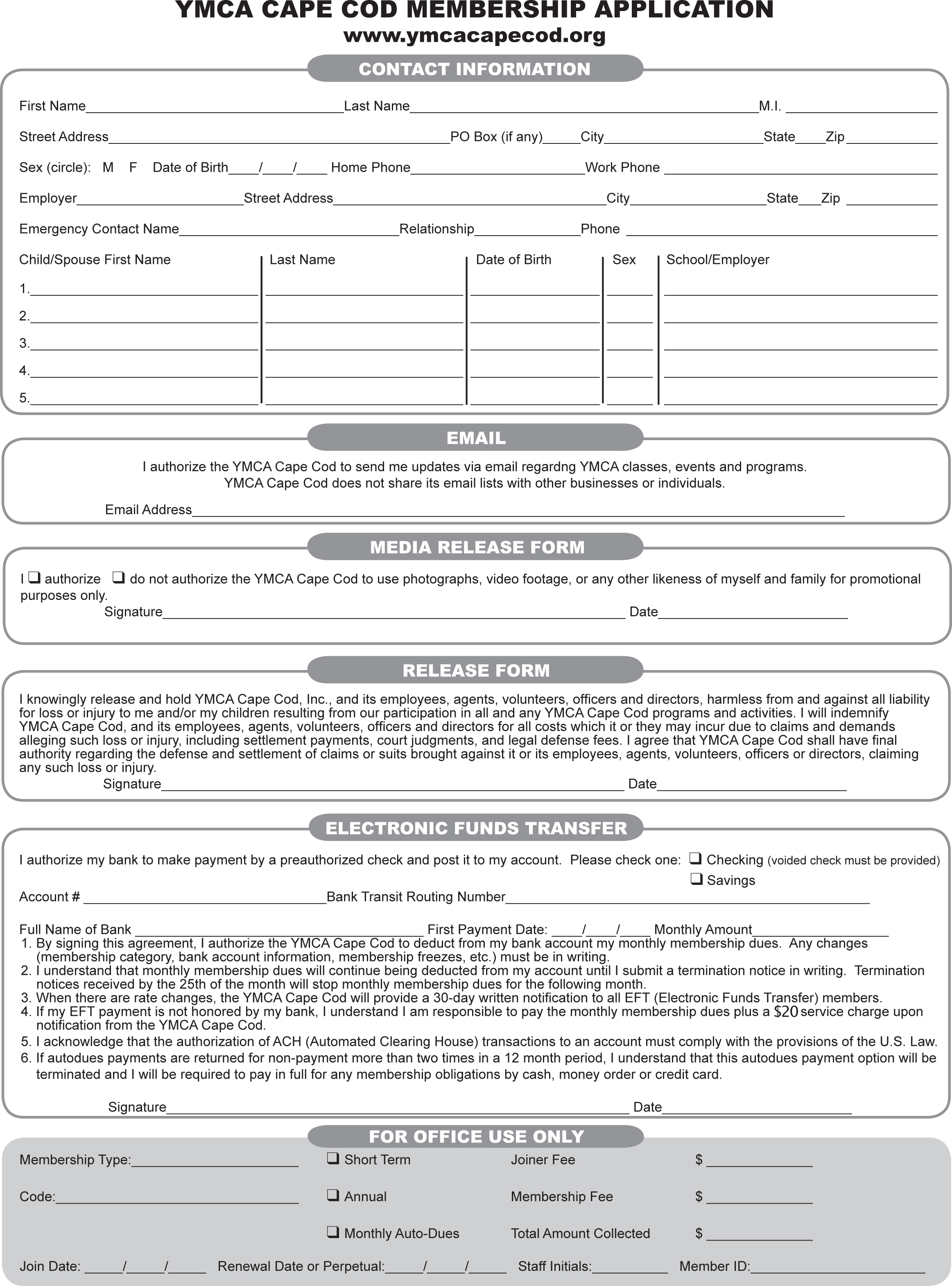 Membership Application Ymca Cape Cod